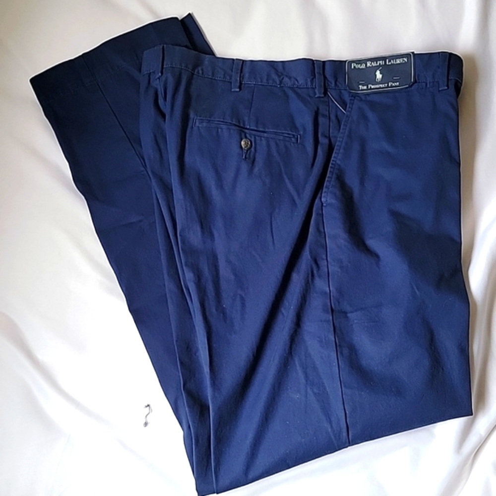 NWT POLO RALPH LAUREN Classic Navy Blue Cotton Slacks Pants 34x32